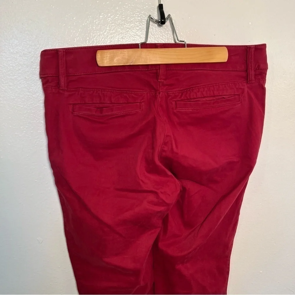 Loft Women's Sz 8 Chino Pant Burgundy Red Moto Zippers Slim Ankle Stretch Cotton